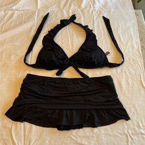 Kenneth Cole Black Triangle Bikini with Skirted Bottom